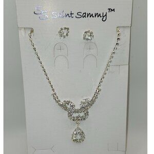 Saint Sammy Austrian Crystal Necklace/Earrings Tear Drop Pendant Prom or Wedding